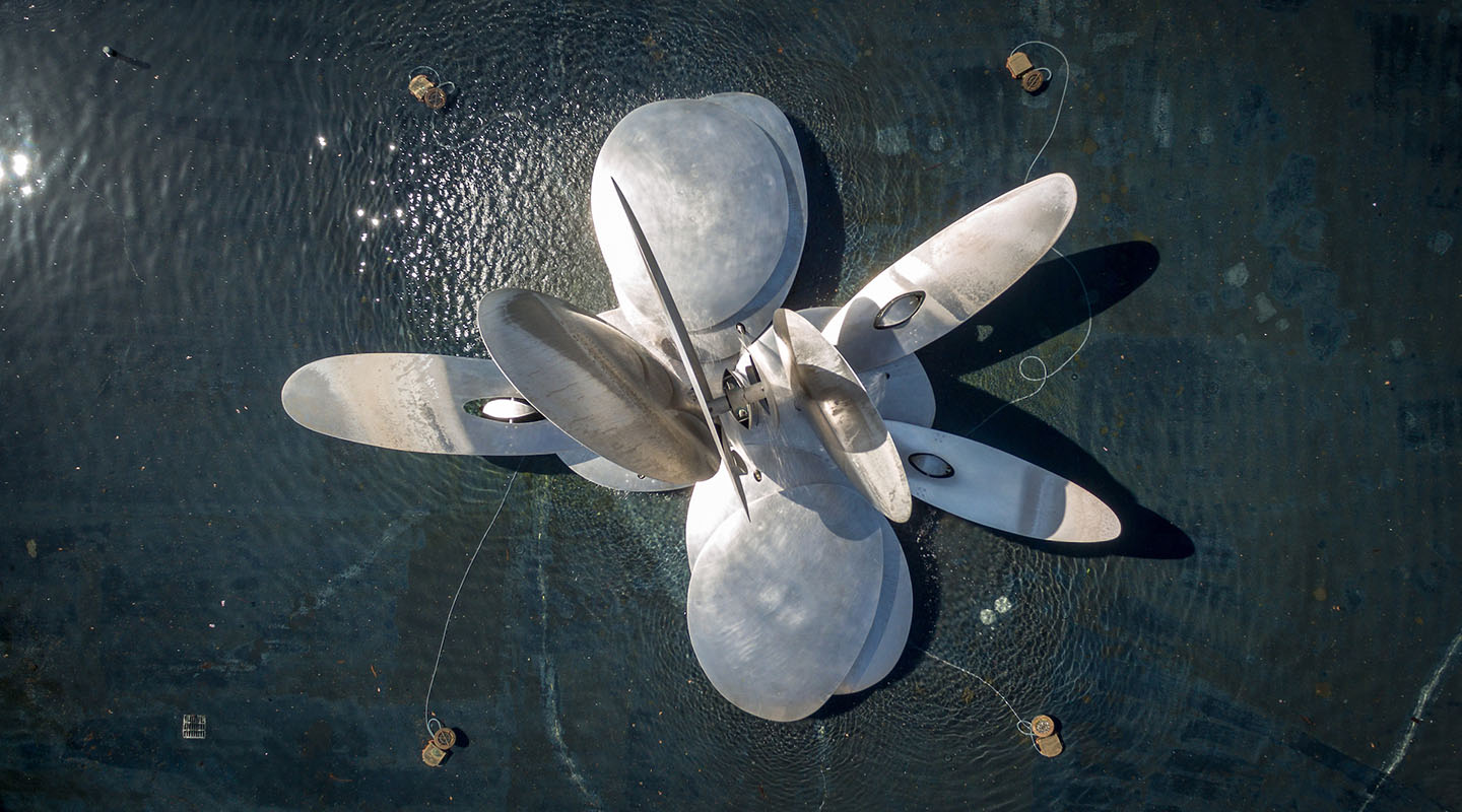 an overhead view of Gilman Fountain on the Occidental College campus