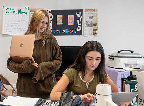 Sophomores Cady Carr and Rachel Obbard in the Allentown field office of Rep. Susan Wild.