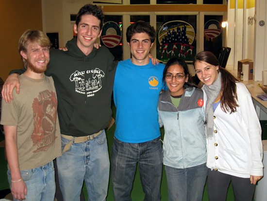 Ben Dalgetty ’10, far left, campaigning for Barack Obama ’83 in 2008.