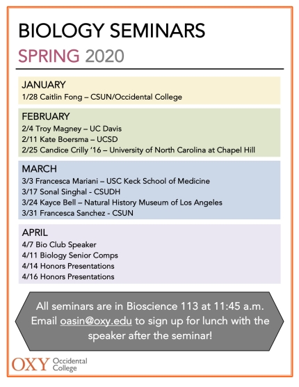 Spring 2020 Biology Seminar Series | Occidental College