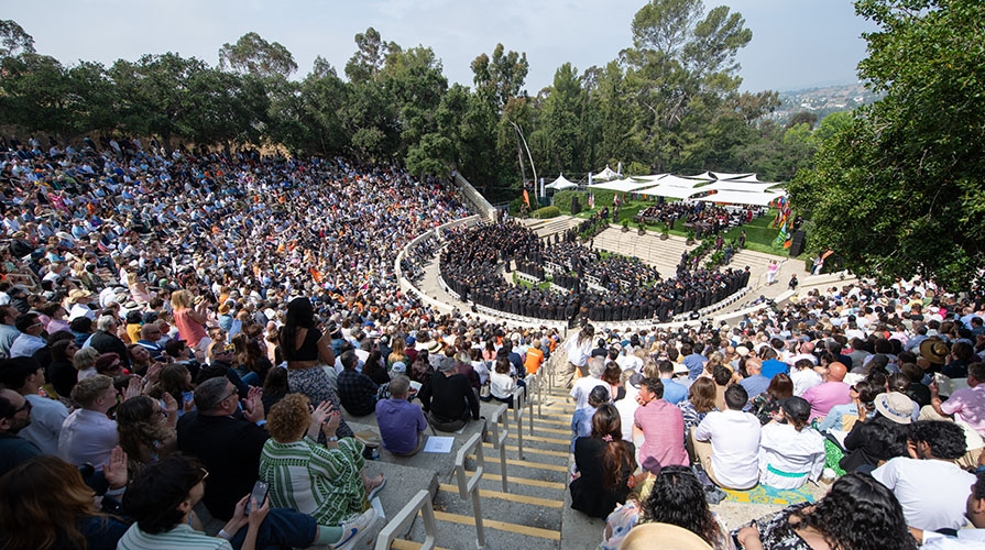 The Remsen Bird Hillside Theater on the Occidental College, full of people in the stands