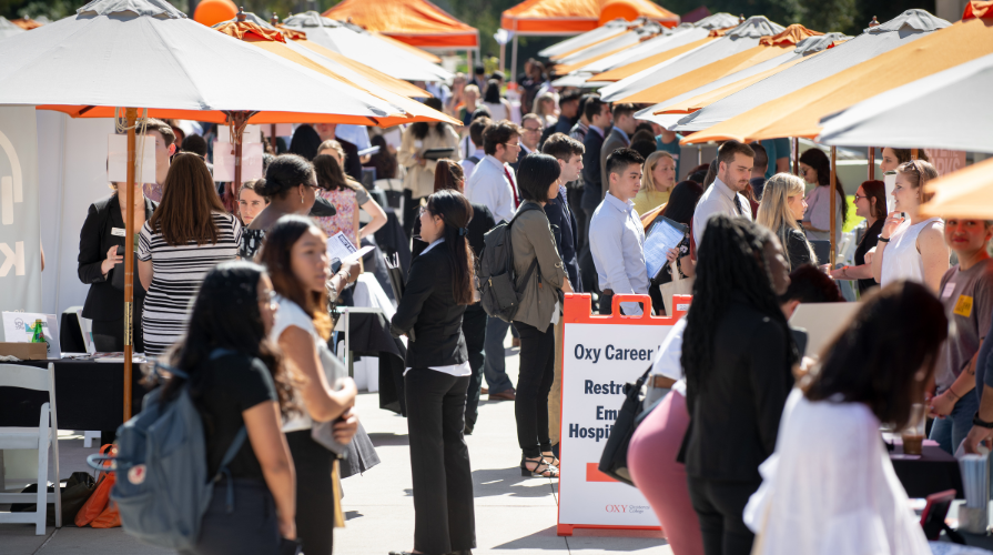 Photo of students at the annual spring Occidental College Career and Internship Fair