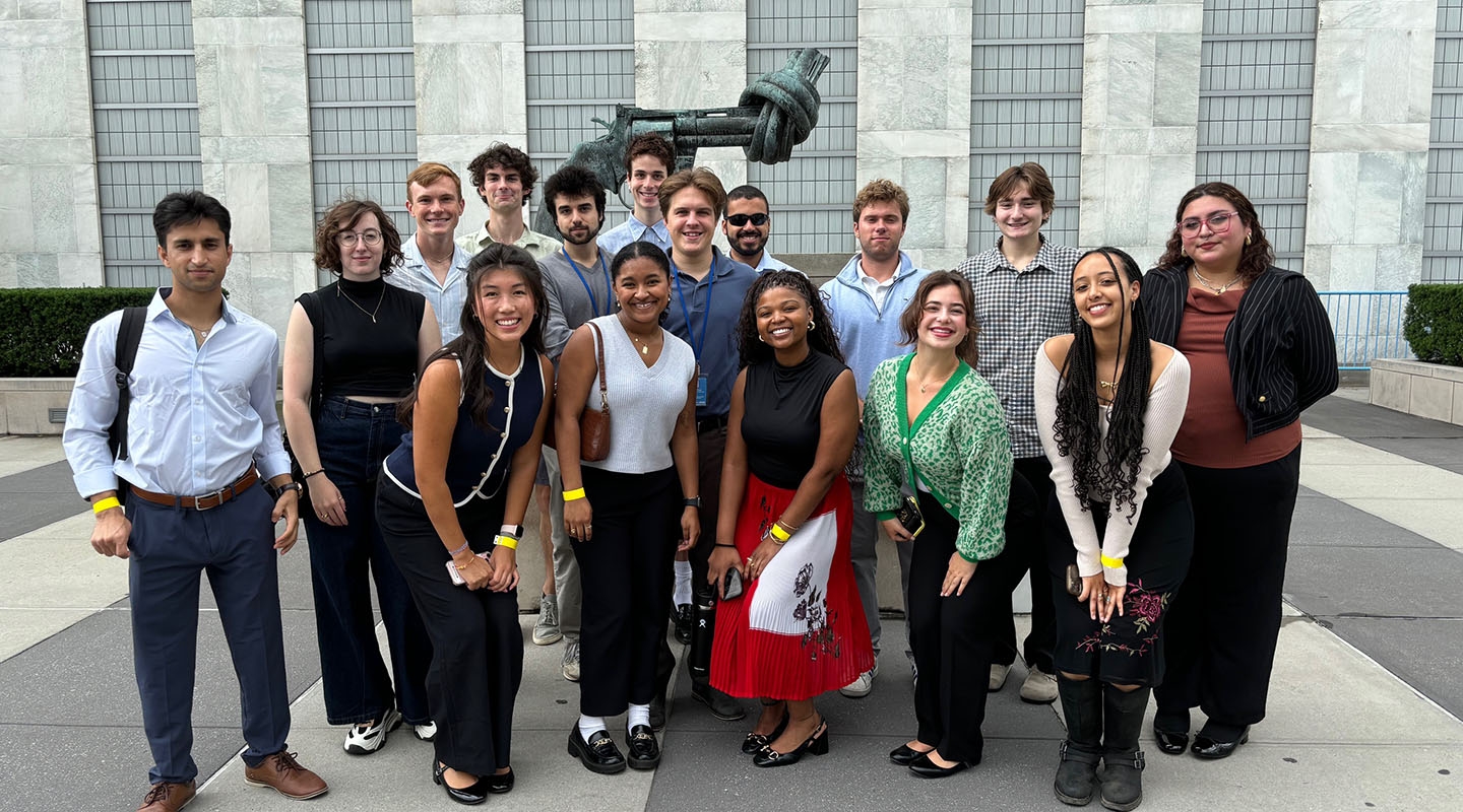 A group of Occidental College students participating in the Oxy at the United Nations program in New York City