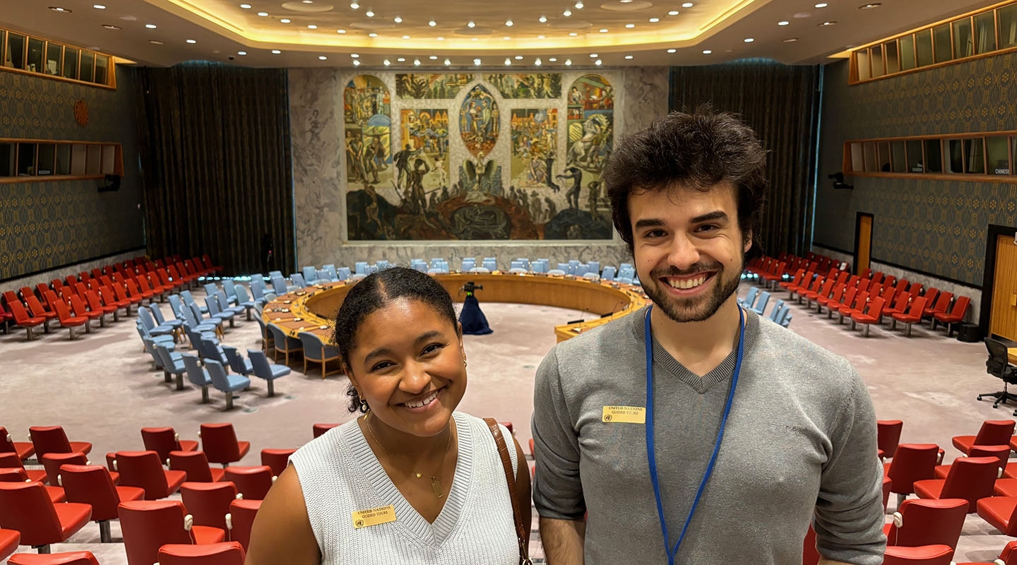 Two Occidental College students pose in New York City as participants in the Oxy at the UN Program