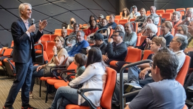 President Stritikus addresses alumni and parents during Homecoming & Family Weekend on October 19.