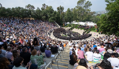 The Remsen Bird Hillside Theater on the Occidental College, full of people in the stands