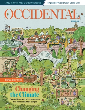 Summer 2024 Occidental magazine cover with an illustrated map of campus