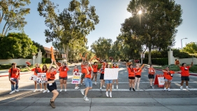 The Occidental College O-Team assembles to welcome new students to campus on Move-in Day 2024