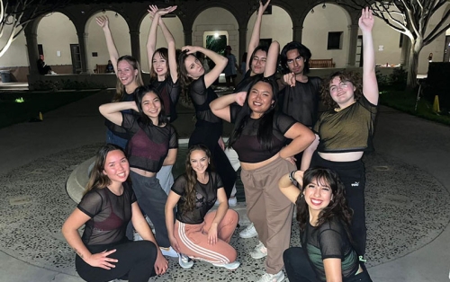 Occidental College student dance troupe before their Dance Pro performance